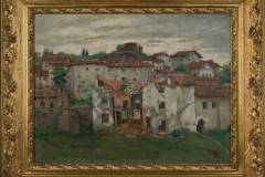 Veduta delle rovine del Castello di Gorizia. Olio su cartone telato. Firmato Karl Tucek - Gorz 1918