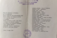 15 luglio 1979, elenco dei partecipanti all'ultimo raduno della sezione di Udine del sodalizio “Ragazzi del '99”