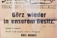 Frontespizio dell'edizione straordinaria del giornale “Feldzeitung” (notizie dal campo) edito per i militari della 4^Armata austro ungarica. Riporta a grandi caratteri la ripresa della città di Gorizia il 28 novembre 1917 dopo lo sfondamento del fronte a Caporetto