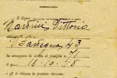 Ricevuta di adesione al censimento dei profughi, ottobre 1918, curato dal Commissariato per i profughi di guerra.