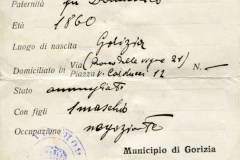 Tessera di riconoscimento del Municipio di Gorizia rilasciata a Vittorio Nardini il 29 agosto 1916, a firma del maggiore Sestili, Commissario militare di Gorizia