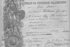 Foglio di congedo illimitato per fine ferma del soldato ex austriaco Giuseppe Petterin. Rilasciato il 20 giugno 1930, dal distretto militare di Gorizia